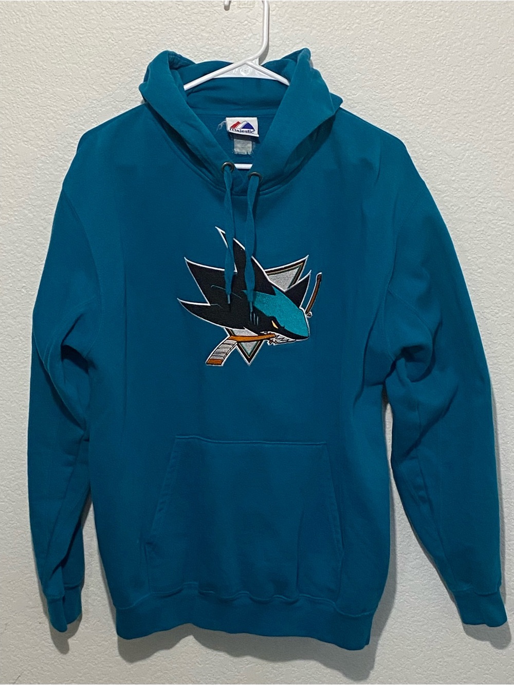 San Jose Sharks Hoodie Mens M Teal Blue Majestic Pullover Sweatshirt Embroidered